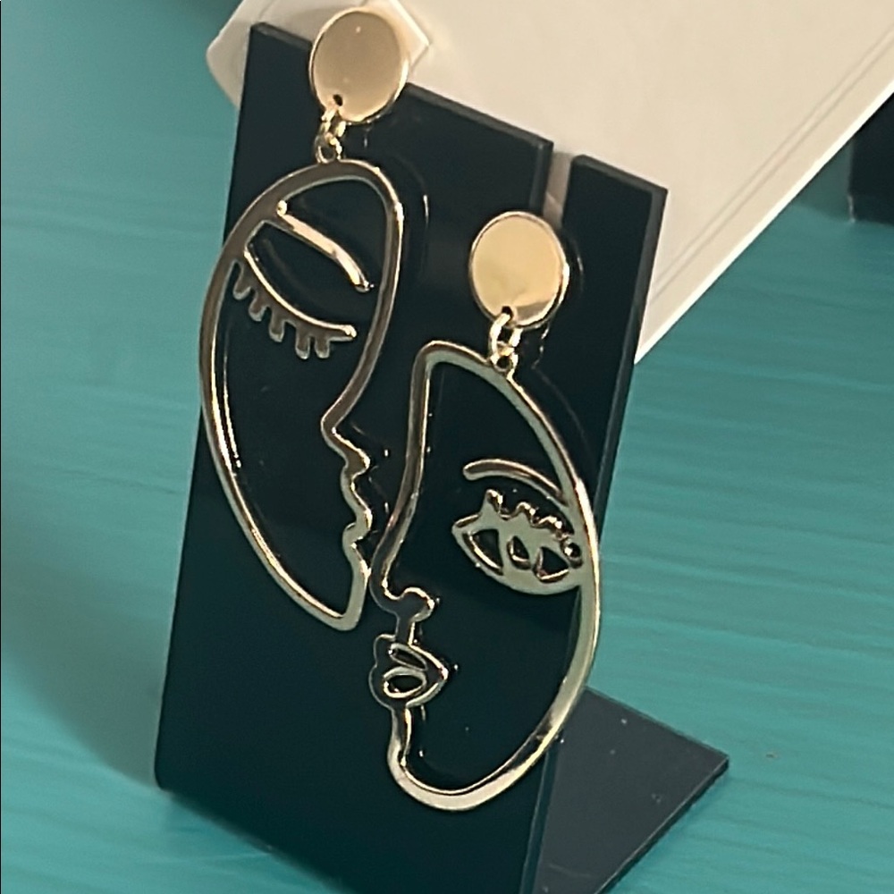 New Lot 5 Pais of Gold Wood and Multicolor Art Deco Boho Style Drop Earrings Set - Picture 7 of 12